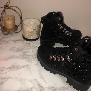Black rhinestone boots